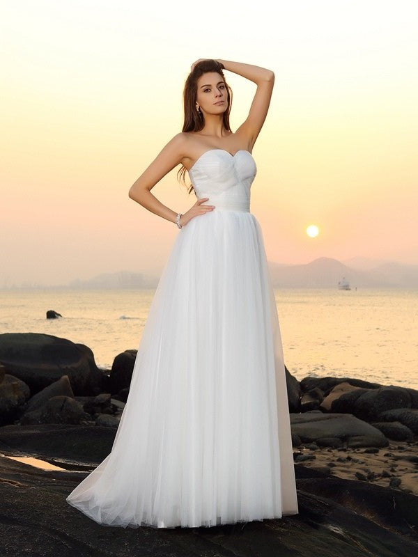 Sleeveless Sweetheart Long A-Line/Princess Net Beach Wedding Dresses