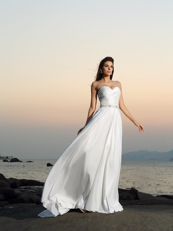 Long Taffeta Sweetheart Sleeveless A-Line/Princess Beading Beach Wedding Dresses