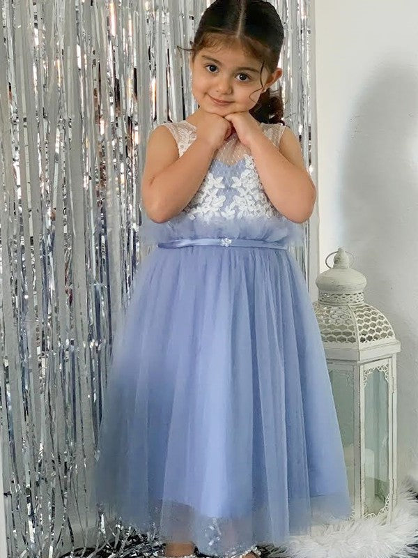 Knee-Length Sleeveless A-Line/Princess Tulle Scoop Lace Flower Girl Dresses