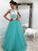Halter A-Line/Princess Sleeveless Floor-Length Lace Tulle Dresses