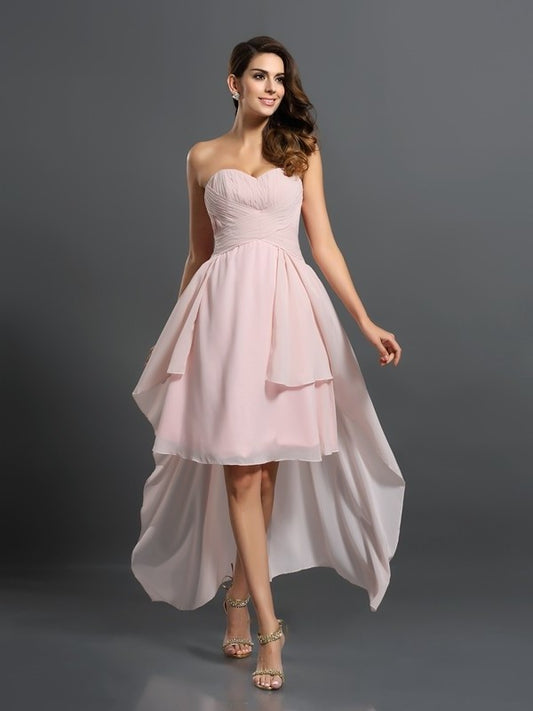 A-Line/Princess High Sweetheart Pleats Low Sleeveless Chiffon Bridesmaid Dresses