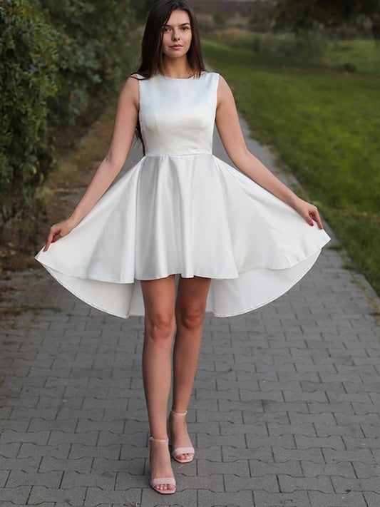 Jewel Ruffles Satin Sleeveless A-Line/Princess Short/Mini Homecoming Dresses