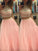 Tulle Sleeveless Beading Floor-Length Halter A-Line/Princess Two Piece Dresses