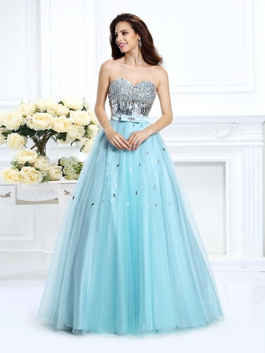 Sleeveless Ball Sweetheart Paillette Long Beading Gown Satin Quinceanera Dresses