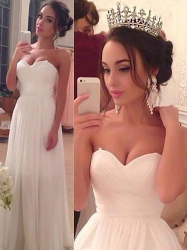 Sleeveless Ruffles Sweetheart A-Line/Princess Floor-Length Chiffon Wedding Dresses
