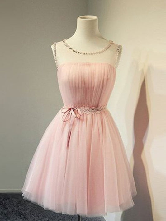 Sleeveless Scoop Beading Tulle A-Line/Princess Short/Mini Homecoming Dresses