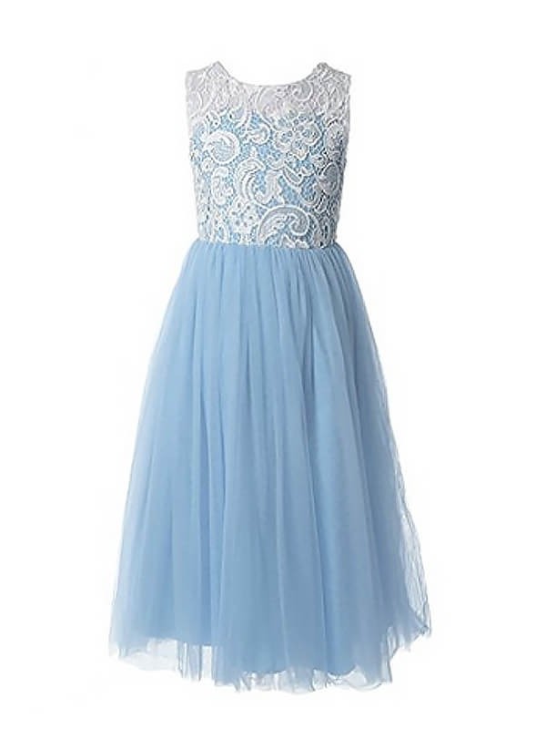 A-Line/Princess Jewel Lace Ankle-Length Tulle Sleeveless Flower Girl Dresses