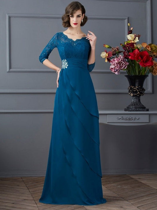 Chiffon Mother of Long Sleeves 3/4 V-neck A-Line/Princess the Bride Dresses