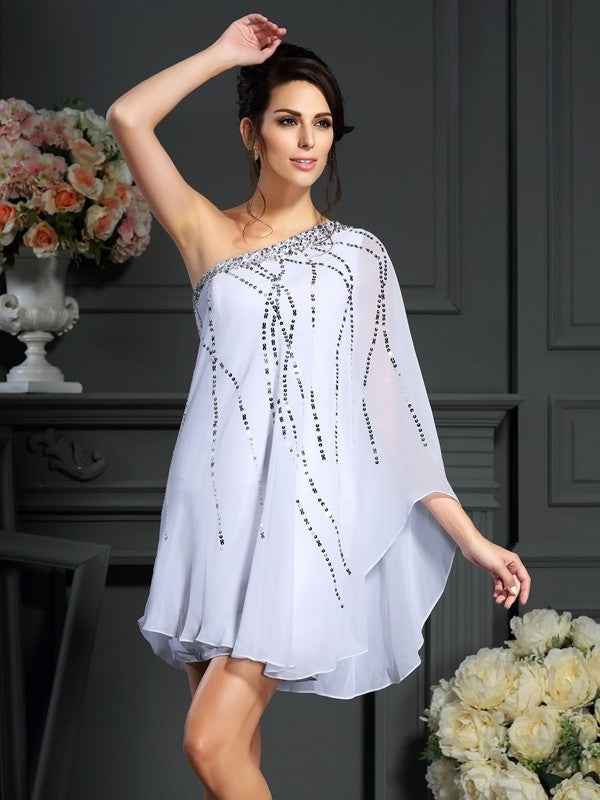 Chiffon of Short One-Shoulder A-Line/Princess Sequin Sleeveless Mother the Bride Dresses