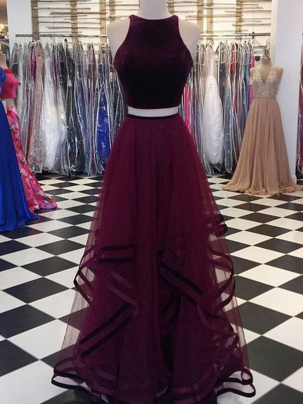Floor-Length A-Line/Princess Sleeveless Scoop Ruffles Tulle Dresses