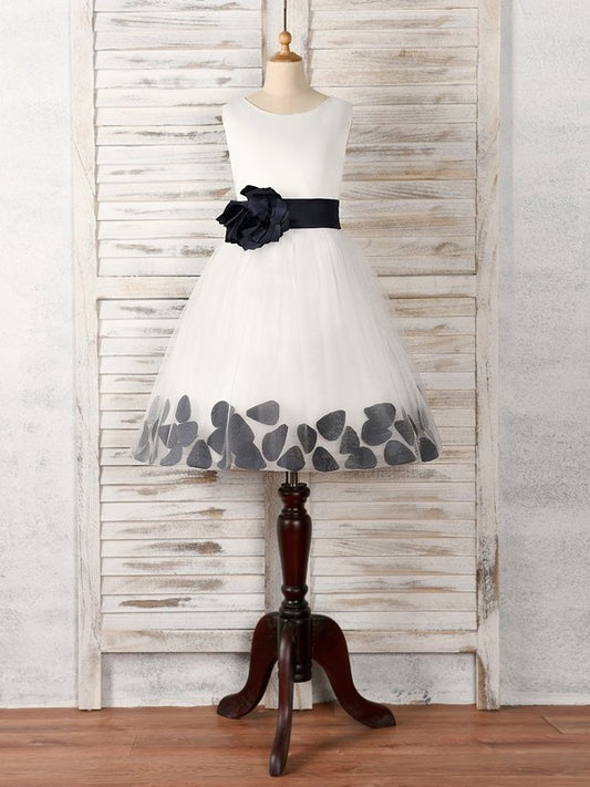 A-Line/Princess Hand-Made Tea-Length Sleeveless Tulle Scoop Flower Flower Girl Dresses