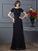 Lace Sheath/Column Short Neck Elastic Sleeves High Long Woven Satin Dresses