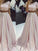 A-Line/Princess Satin Lace like Floor-Length Scoop Silk Sleeveless Two Piece Dresses