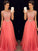 Sleeveless A-Line/Princess Scoop Beading Floor-Length Chiffon Dresses