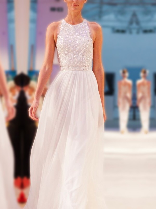 Jewel Beading Floor-Length A-Line/Princess Sleeveless Chiffon Wedding Dresses