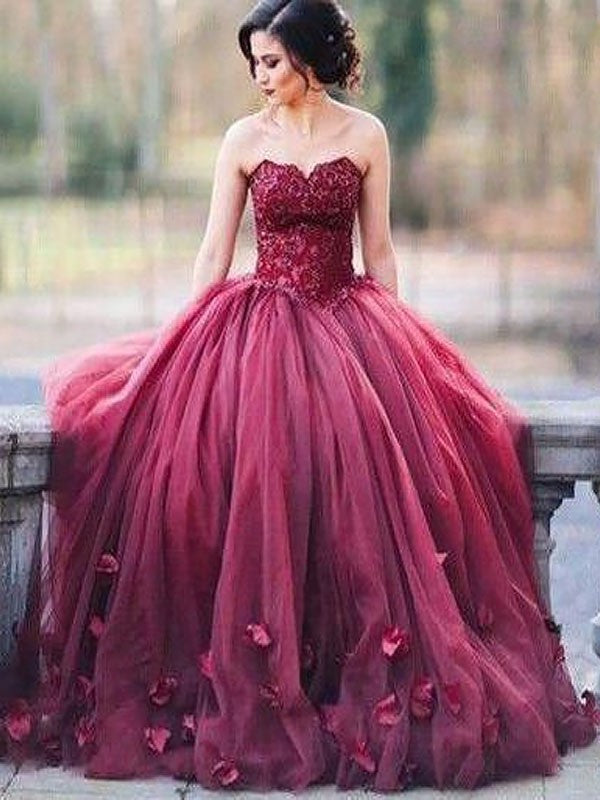 Sweetheart Ball Gown Sleeveless Applique Floor-Length Tulle Dresses