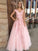 Floor-Length Sleeveless A-Line/Princess V-Neck Applique Tulle Dresses