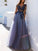 Long Scoop With Floor-Length Sleeves A-Line Applique Tulle Dresses