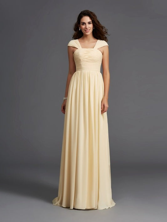 Ruffles Straps Long Sleeveless A-Line/Princess Chiffon Bridesmaid Dresses