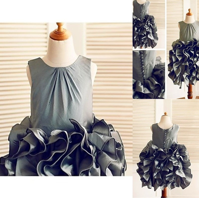 Ball Gown Sleeveless Tulle Ruffles Tea-Length Straps Flower Girl Dresses