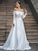 Sweep/Brush Sleeves Off-the-Shoulder Lace Satin A-Line/Princess Long Train Wedding Dresses