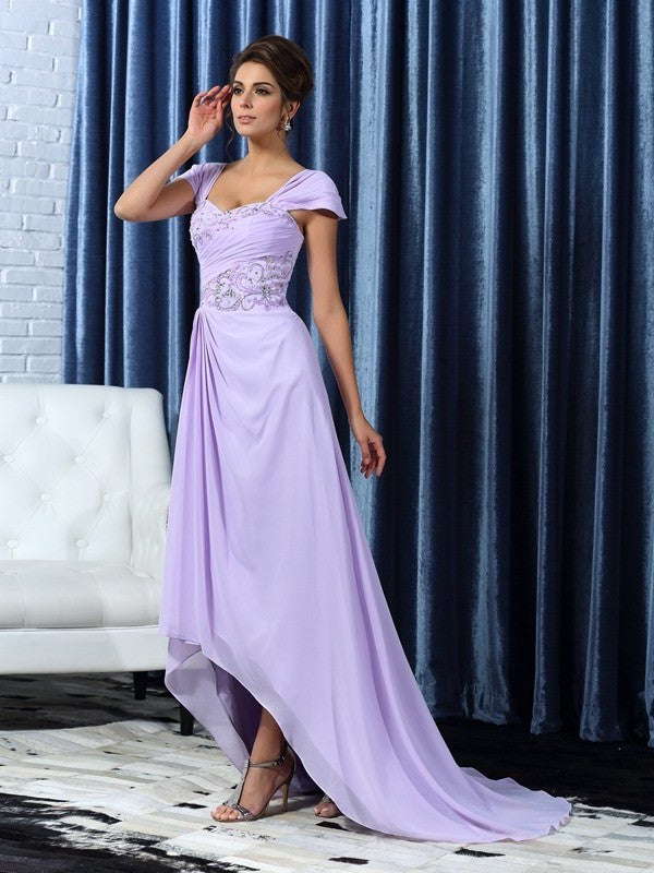 of Beading Straps Mother A-Line/Princess Chiffon Low High Sleeveless the Bride Dresses