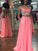 Sleeveless A-Line/Princess Lace Straps Floor-Length Chiffon Two Piece Dresses