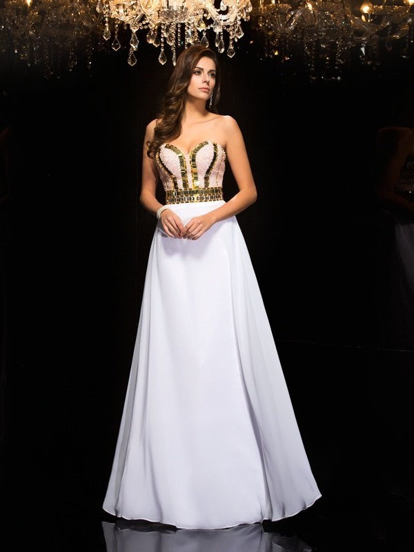 Sequin Sweetheart A-Line/Princess Sleeveless Long Chiffon Dresses