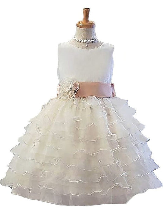 Short/Mini Hand-Made A-Line/Princess Tulle Flower Sleeveless Jewel Flower Girl Dresses
