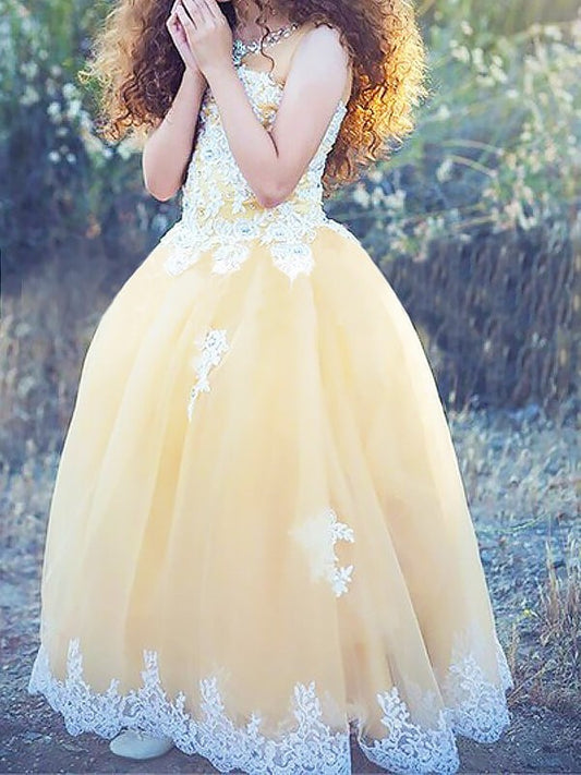 Ball Floor-Length Applique Tulle Jewel Sleeveless Gown Flower Girl Dresses