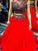 A-Line/Princess Satin Scoop Floor-Length Sleeveless Applique Two Piece Dresses