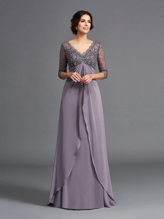 Chiffon Long Sleeves of Mother V-neck Lace A-Line/Princess 3/4 the Bride Dresses