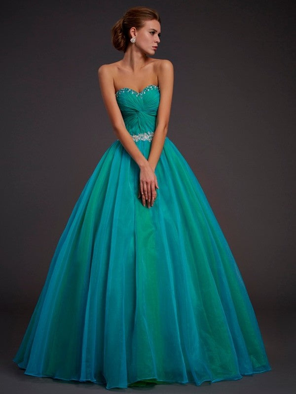 Beading Sleeveless Long Ball Gown Sweetheart Organza Quinceanera Dresses