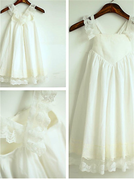 Straps Ruffles Chiffon Tea-Length Sleeveless A-line/Princess Flower Girl Dresses