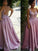 Sleeveless A-Line/Princess Sheer Applique Neck Sweep/Brush Train Ruched Satin Dresses