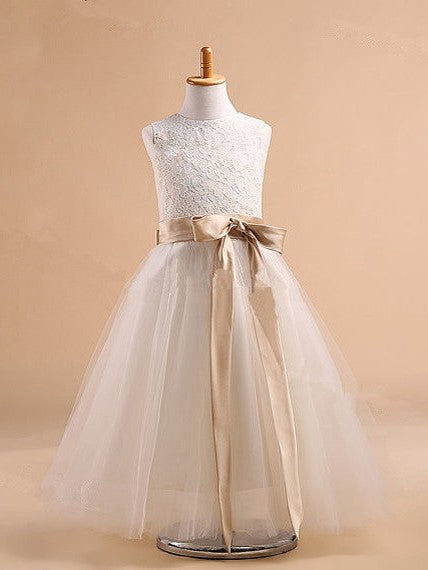 Bowknot Ball Jewel Gown Sleeveless Long Tulle Dresses