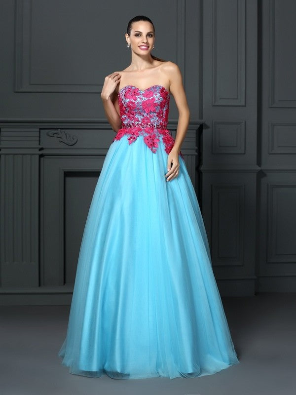 Ball Long Sweetheart Gown Sleeveless Lace Satin Quinceanera Dresses