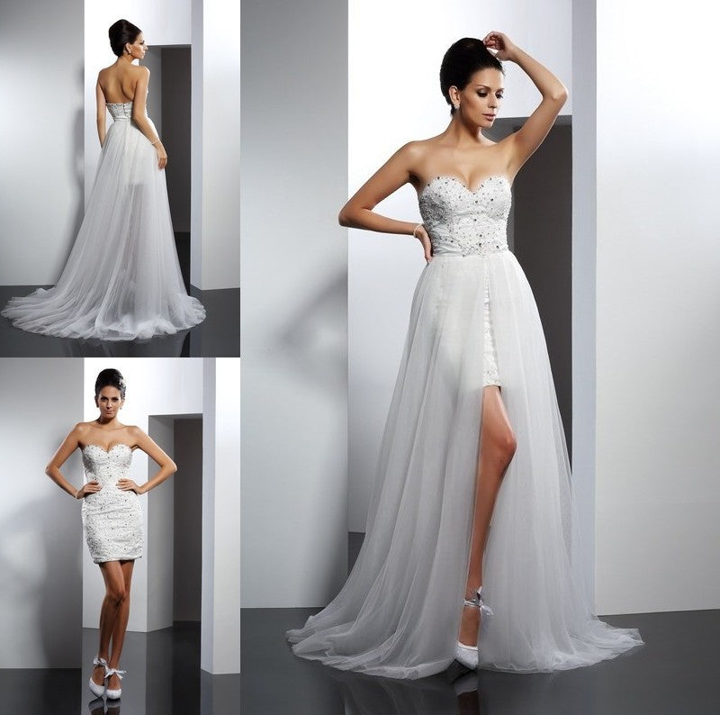 Sweetheart Sleeveless Long A-Line/Princess Applique Tulle Wedding Dresses