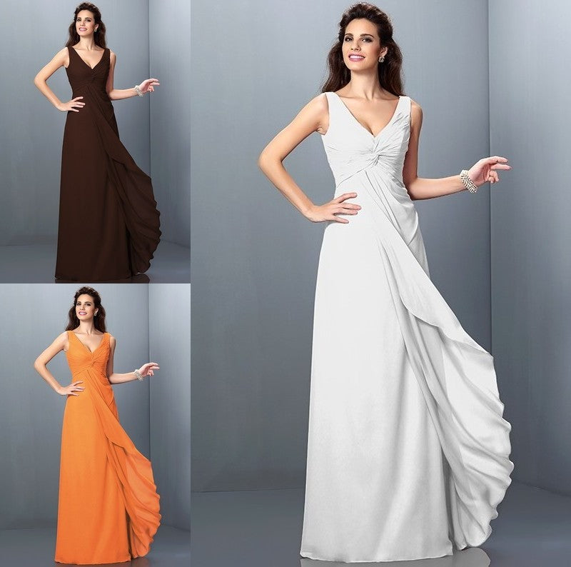 Straps Long Pleats Sleeveless A-Line/Princess Chiffon Bridesmaid Dresses