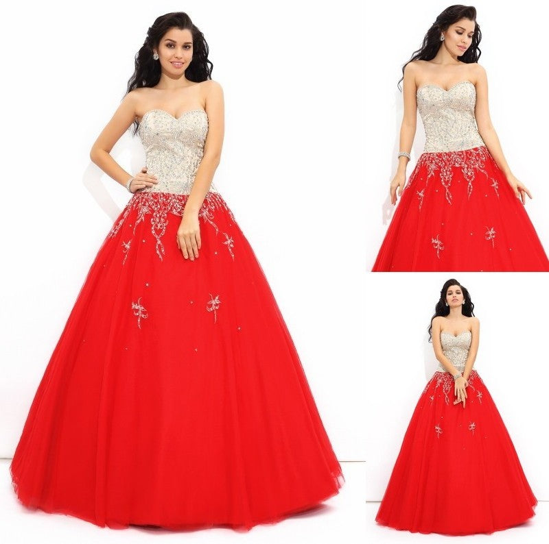 Sleeveless Beading Gown Ball Sweetheart Long Satin Quinceanera Dresses