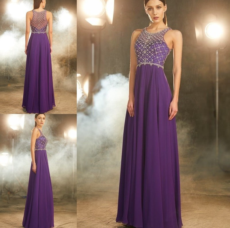 Chiffon Scoop Sleeveless A-Line/Princess Crystal Floor-Length Dresses