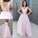 Sleeveless Applique A-Line/Princess V-neck Tulle Floor-Length Dresses