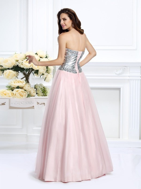 Long Ball Sleeveless Sweetheart Gown Beading Satin Quinceanera Dresses