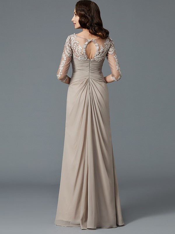Scoop Applique 1/2 of A-Line/Princess Floor-Length Chiffon Mother Sleeves the Bride Dresses