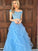 Off-the-Shoulder Sleeveless Floor-Length Tulle Applique A-Line/Princess Two Piece Dresses