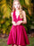 V-neck Lace A-Line/Princess Satin Sleeveless Short/Mini Homecoming Dresses