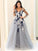 Applique Long Sleeves A-Line/Princess V-Neck Tulle Floor-Length Dresses