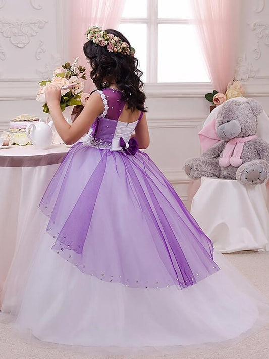 Gown Floor-Length Sleeveless Applique Tulle Ball Jewel Flower Girl Dresses