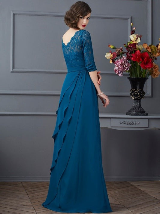 Chiffon Mother of Long Sleeves 3/4 V-neck A-Line/Princess the Bride Dresses