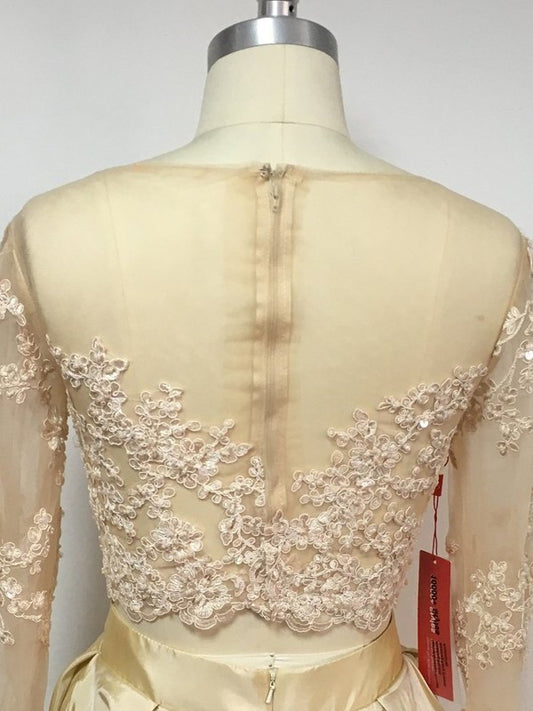 Long Sleeves A-Line/Princess Taffeta Floor-Length Applique Scoop Two Piece Dresses